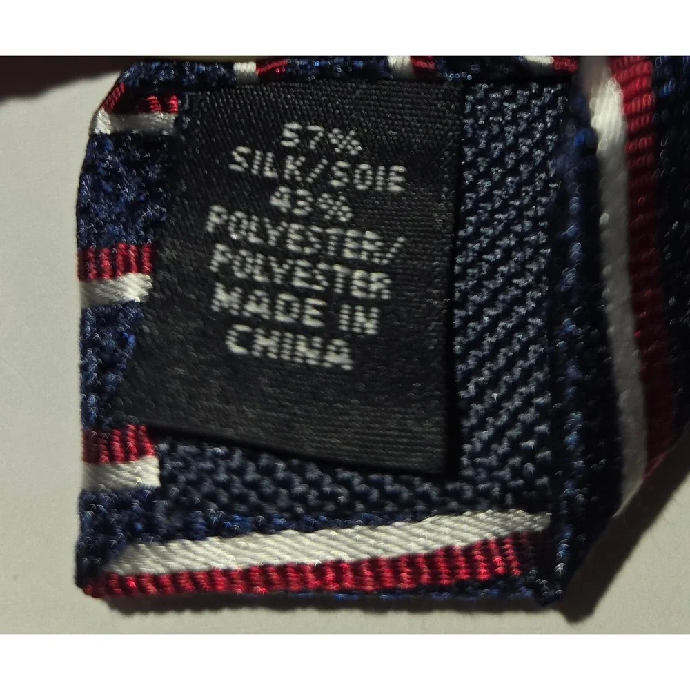 Tommy Hilfiger Navy Blue Red and White Striped Silk Tie